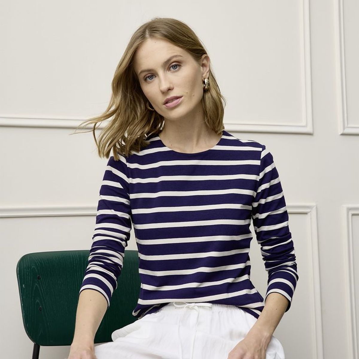 BASEMENT - Camiseta para Mujer de Algodón Cuello redondo Manga larga Basement Slim fit