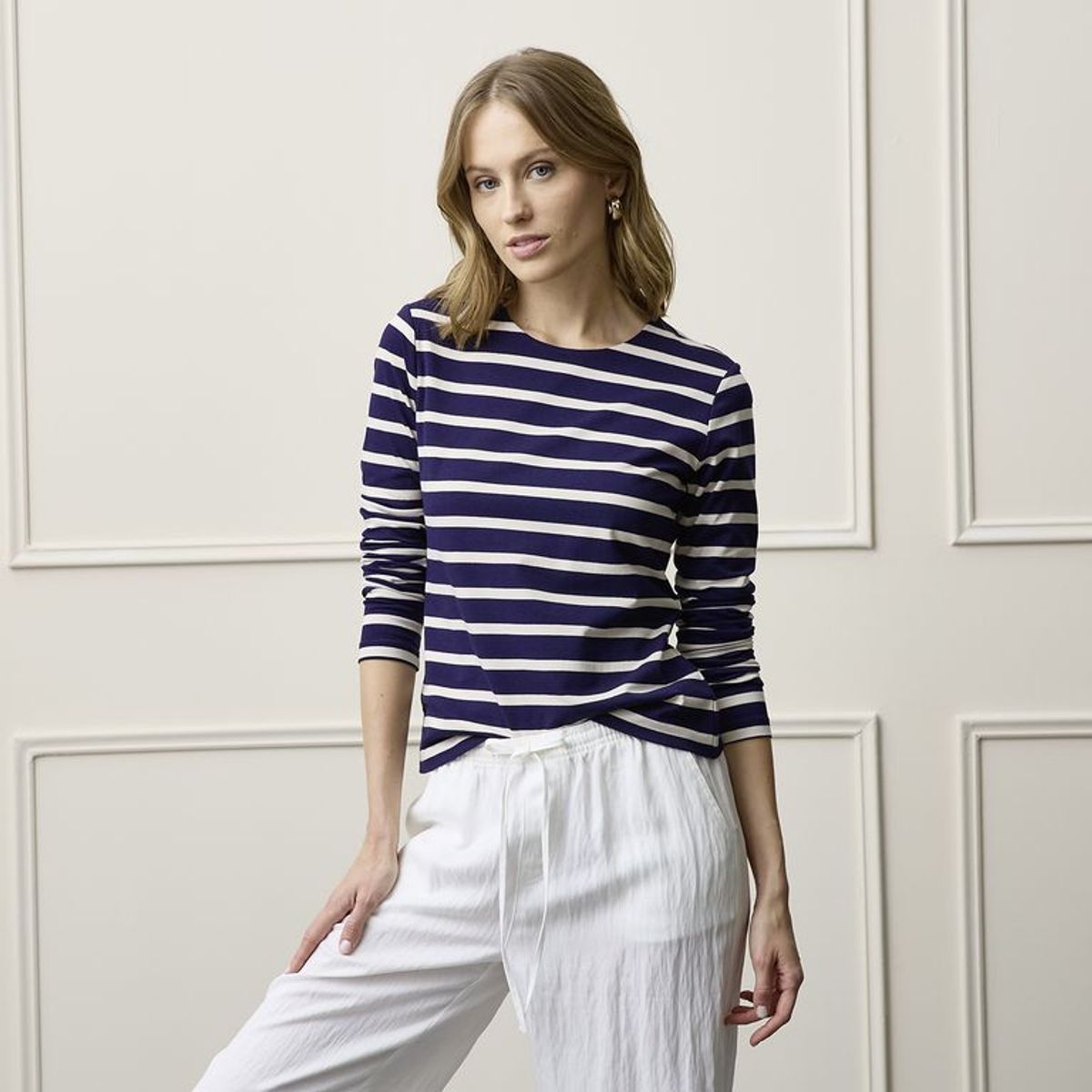 BASEMENT - Camiseta para Mujer de Algodón Cuello redondo Manga larga Basement Slim fit