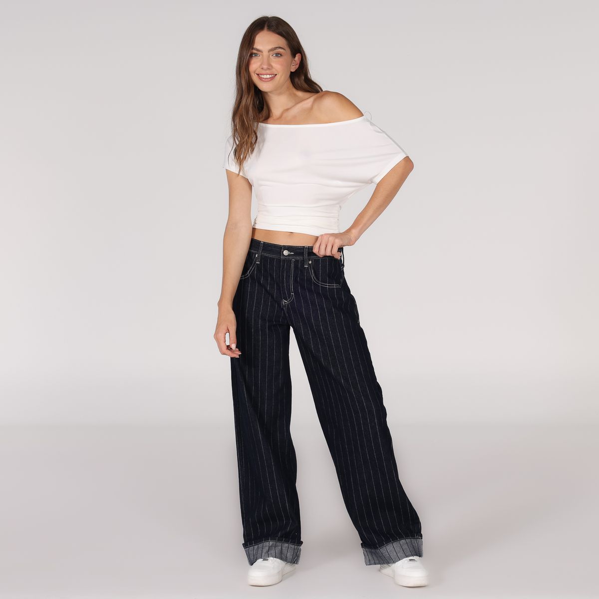 SYBILLA - Jean Wide leg Mujer Tiro Medio de Algodón Sybilla