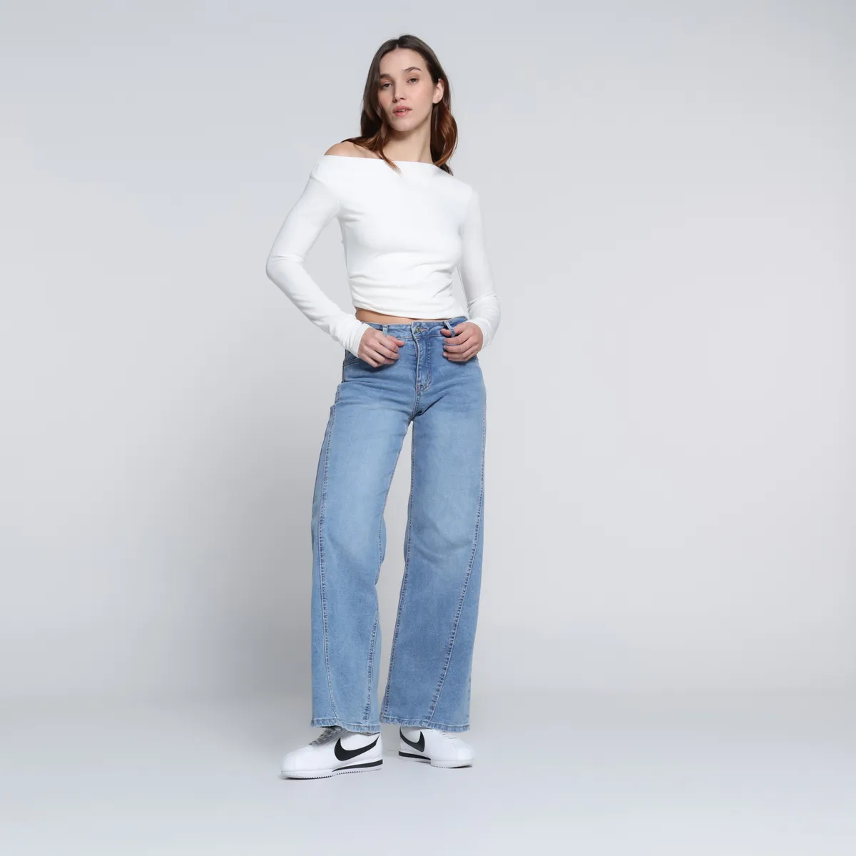 SYBILLA - Pantalón Wide leg Mujer Tiro medio de Algodón Sybilla