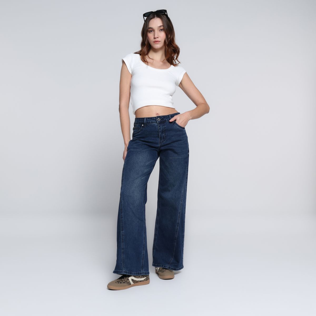 SYBILLA - Pantalón Wide leg Mujer Tiro medio de Algodón Sybilla