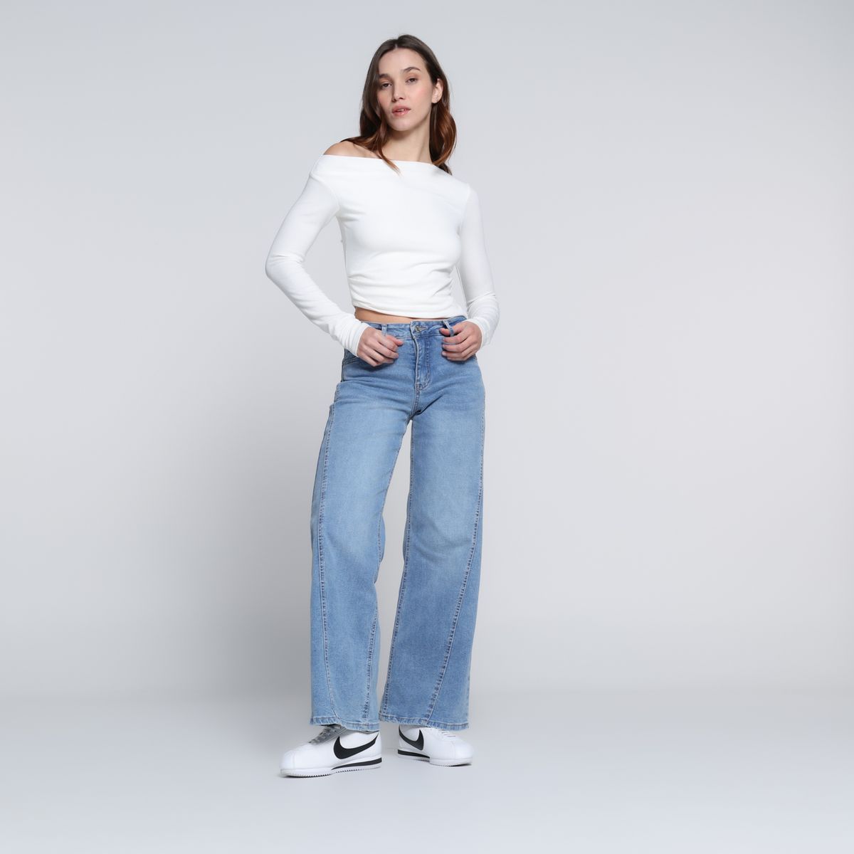 SYBILLA - Pantalón Wide leg Mujer Tiro medio de Algodón Sybilla
