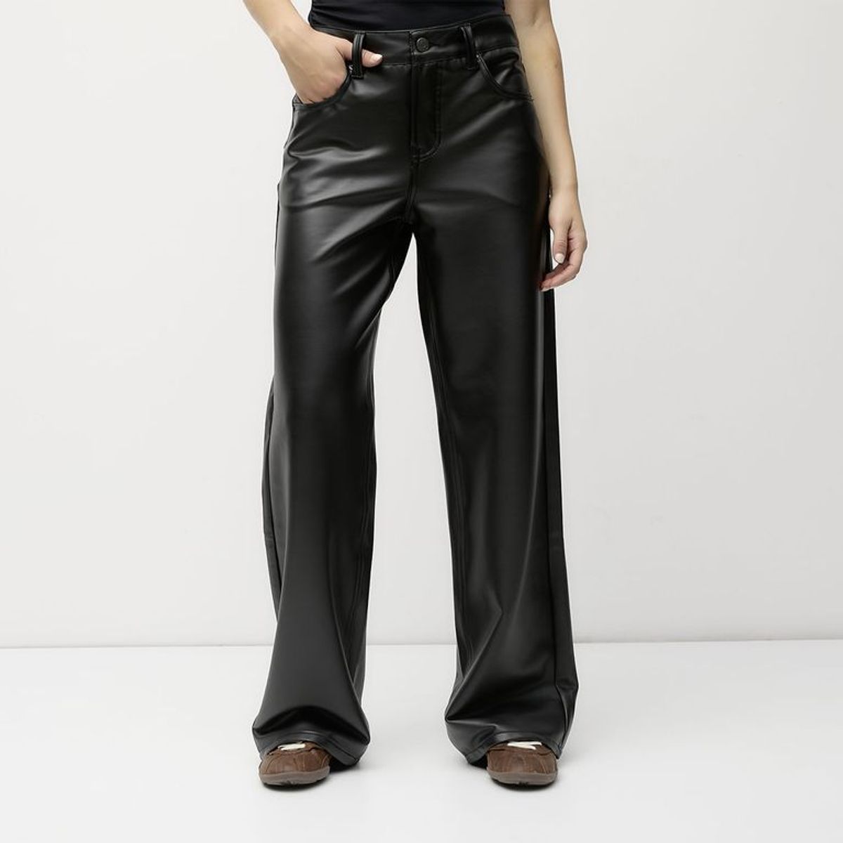 SYBILLA - Pantalón Mujer Tiro medio Efecto cuero Sybilla