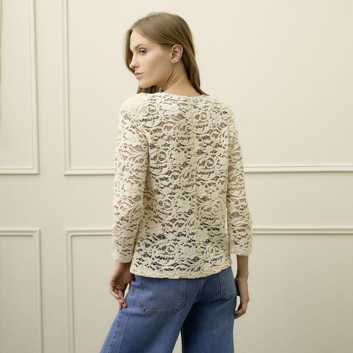 BASEMENT - Blusa Mujer con Encaje Manga larga Basement