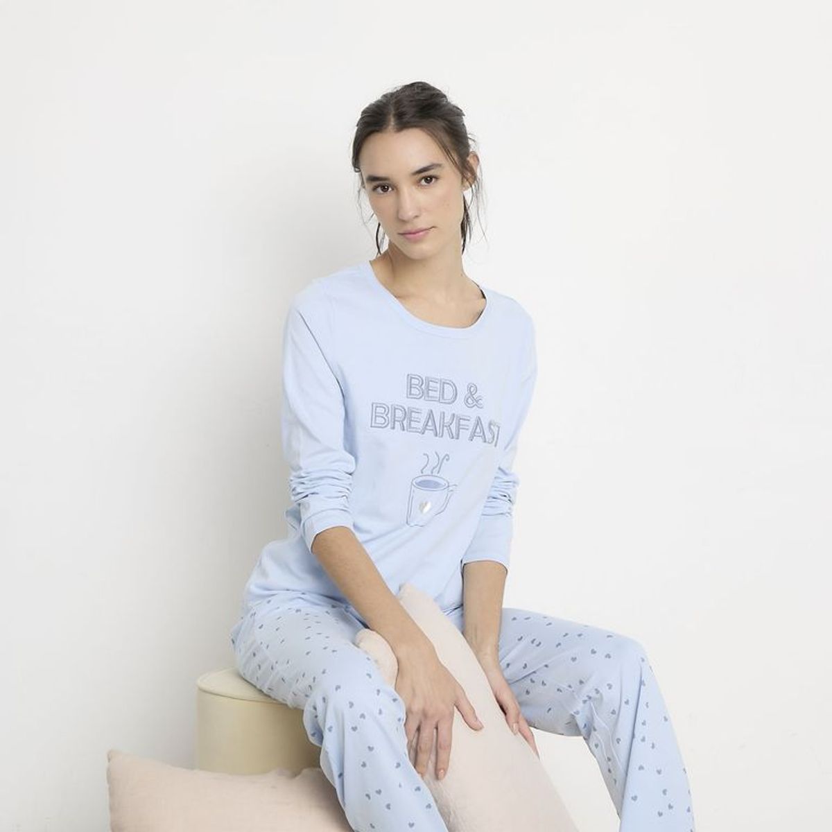 SYBILLA - Camiseta de pijama para Mujer Manga larga  de Algodón Sybilla
