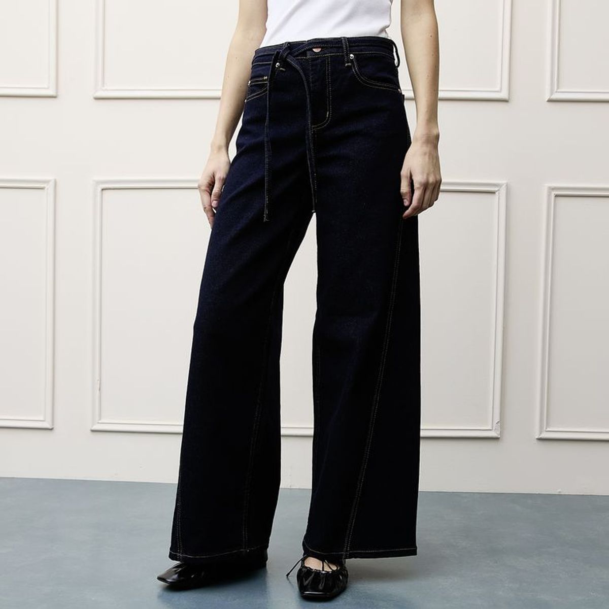 BASEMENT - Jean Wide leg Mujer Tiro medio de Algodón Basement