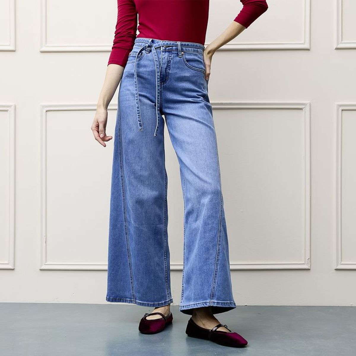 BASEMENT - Jean Wide leg Mujer Tiro medio de Algodón Basement