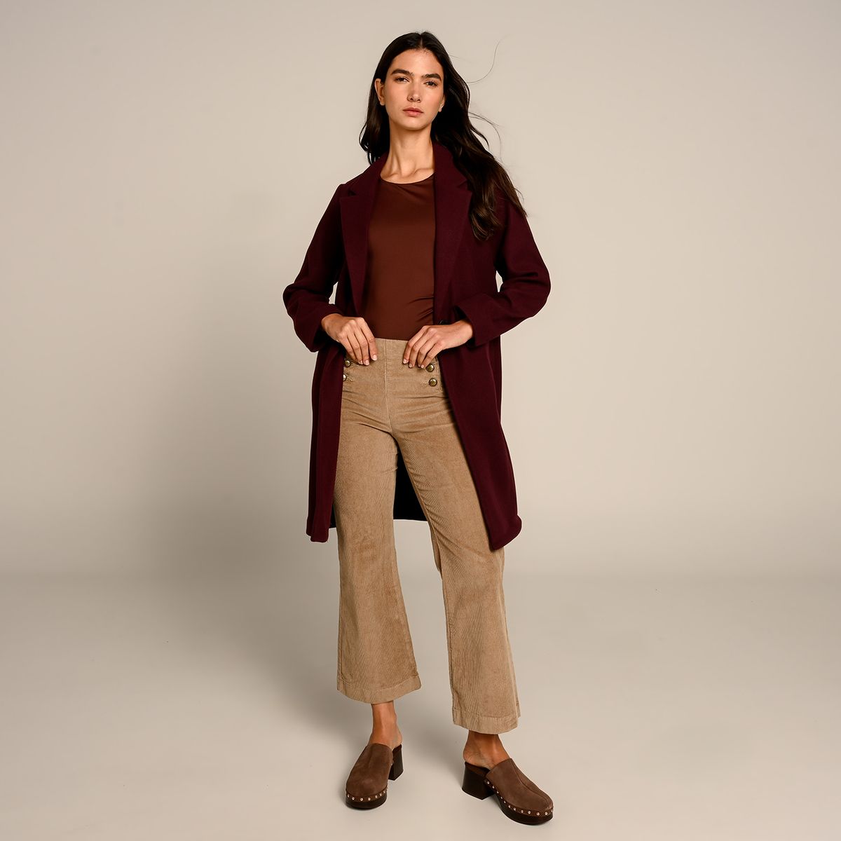 UNIVERSITY CLUB - Pantalón Wide Leg Mujer Tiro Medio de Algodón University Club