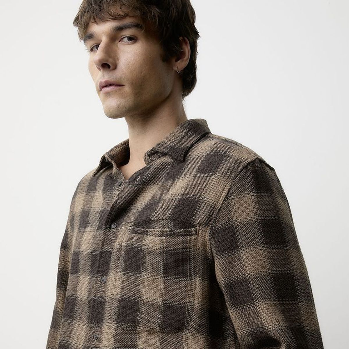 BASEMENT - Camisa Hombre de Cuadros Manga Larga de Algodón Basement