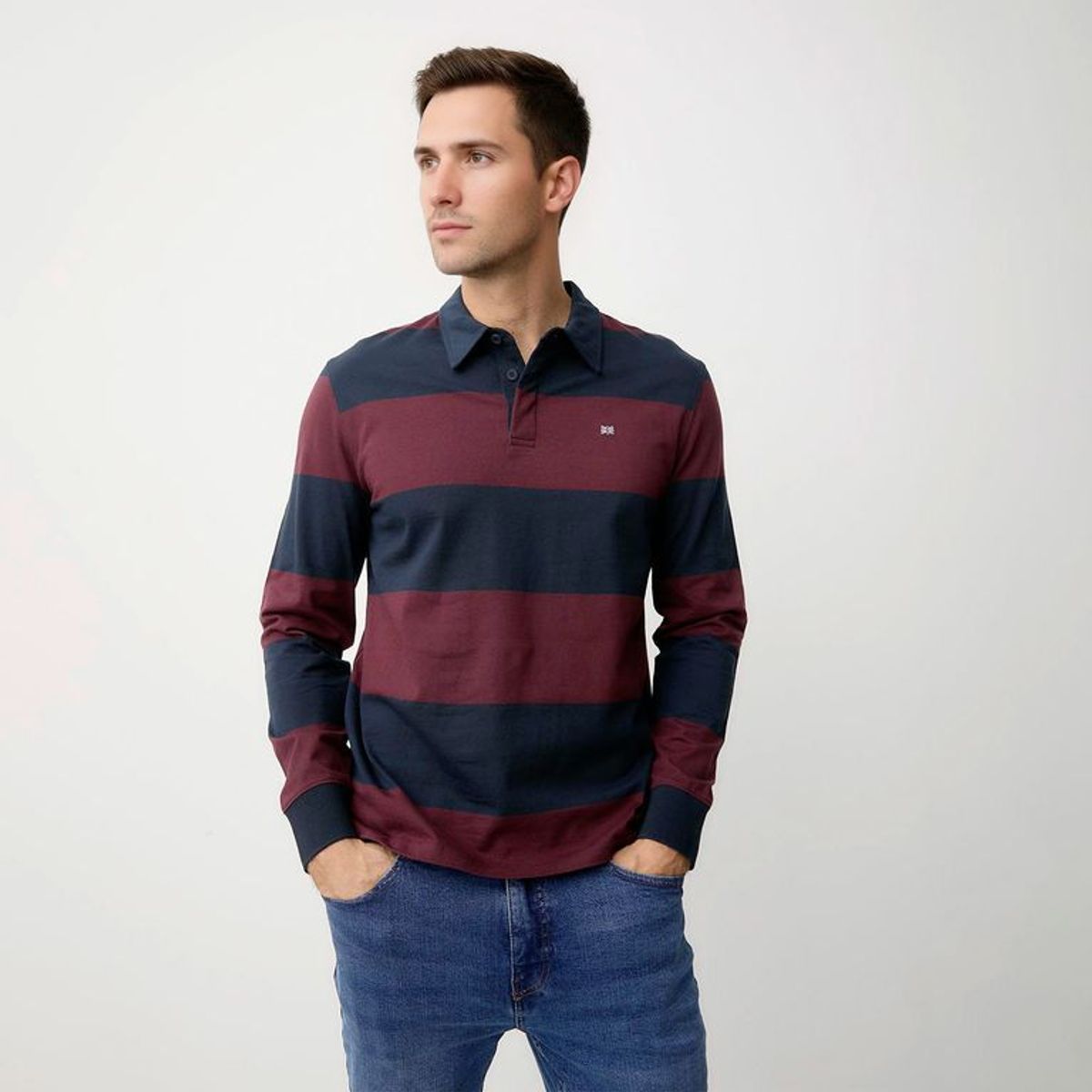 UNIVERSITY CLUB - Camiseta polo Hombre Manga larga de Rayas de Algodón University Club