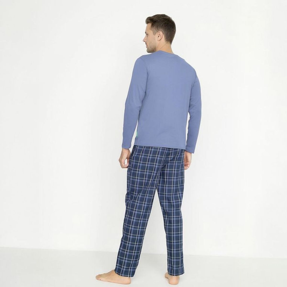 BENETTON - Pijama Hombre Largo Manga larga de Cuadros de Algodón Benetton