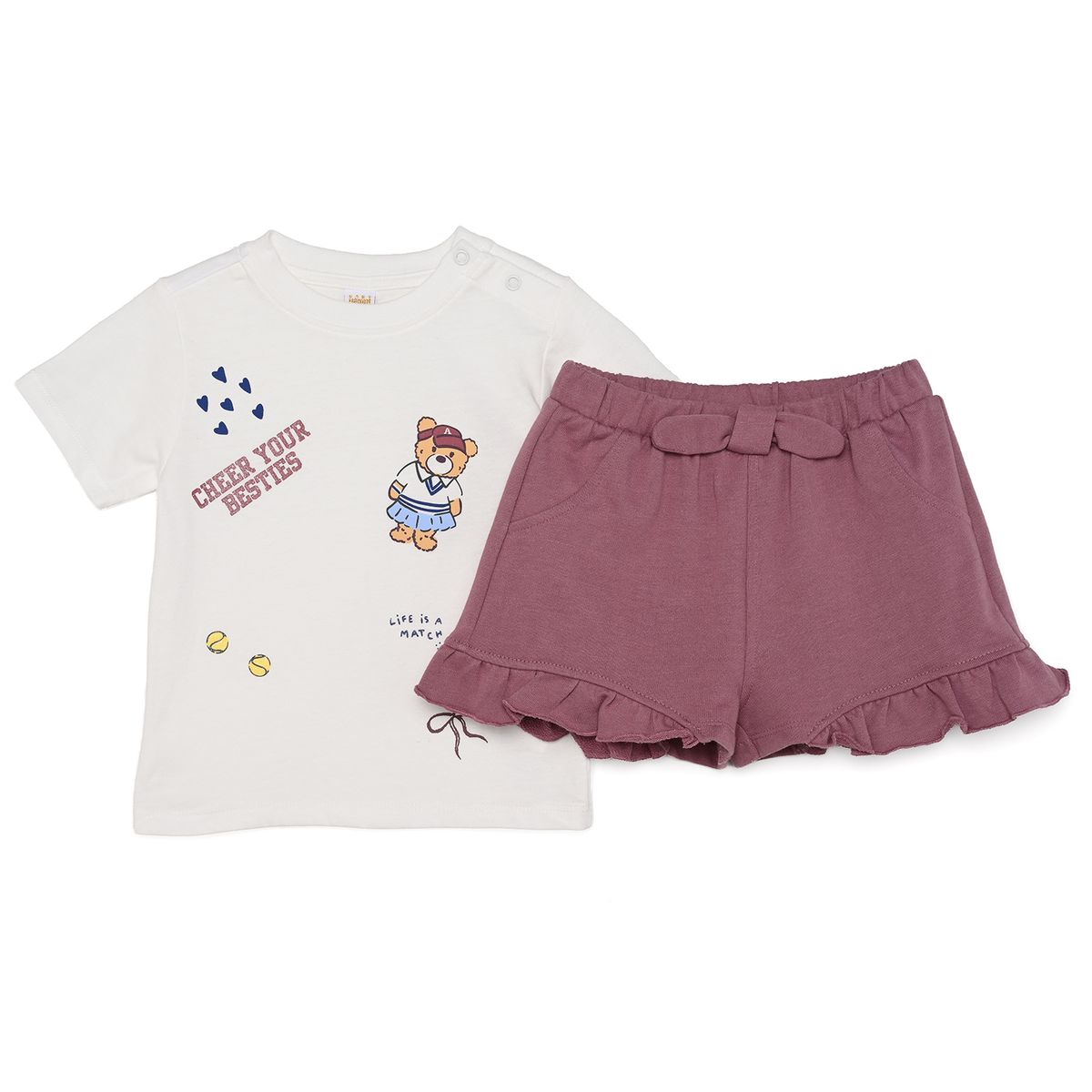 YAMP - Conjunto Camiseta manga corta + Short para Bebé niña en Algodón Yamp