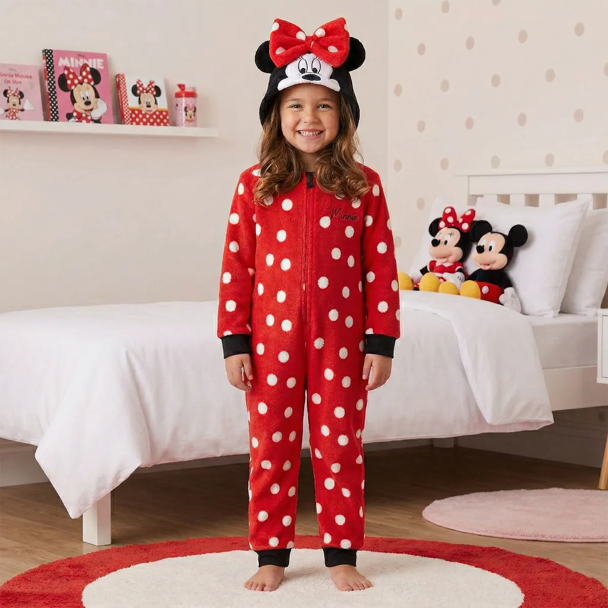 MINNIE - Pijama Con capucha para Niña con Puntos Manga larga Minnie