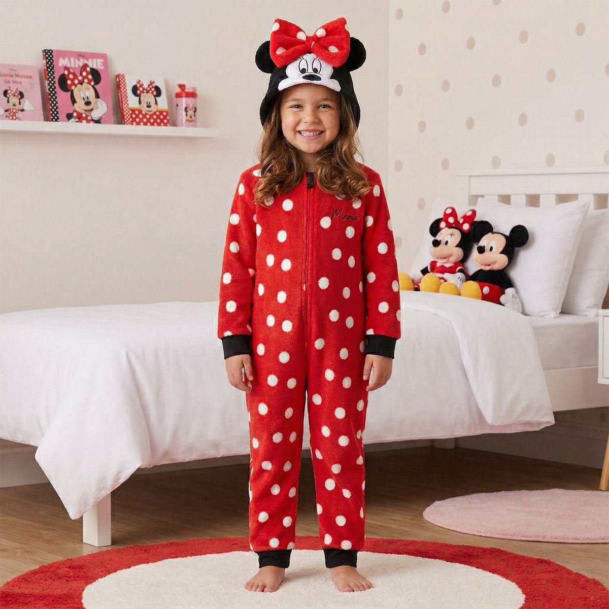 MINNIE - Pijama Con capucha para Niña con Puntos Manga larga Minnie