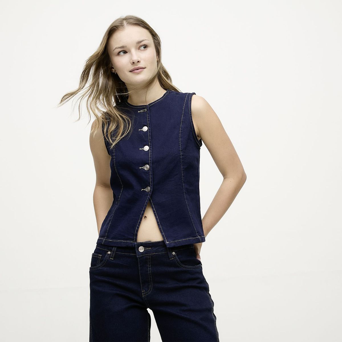 SYBILLA - Blusa Mujer Denim Sin mangas de Algodón Sybilla