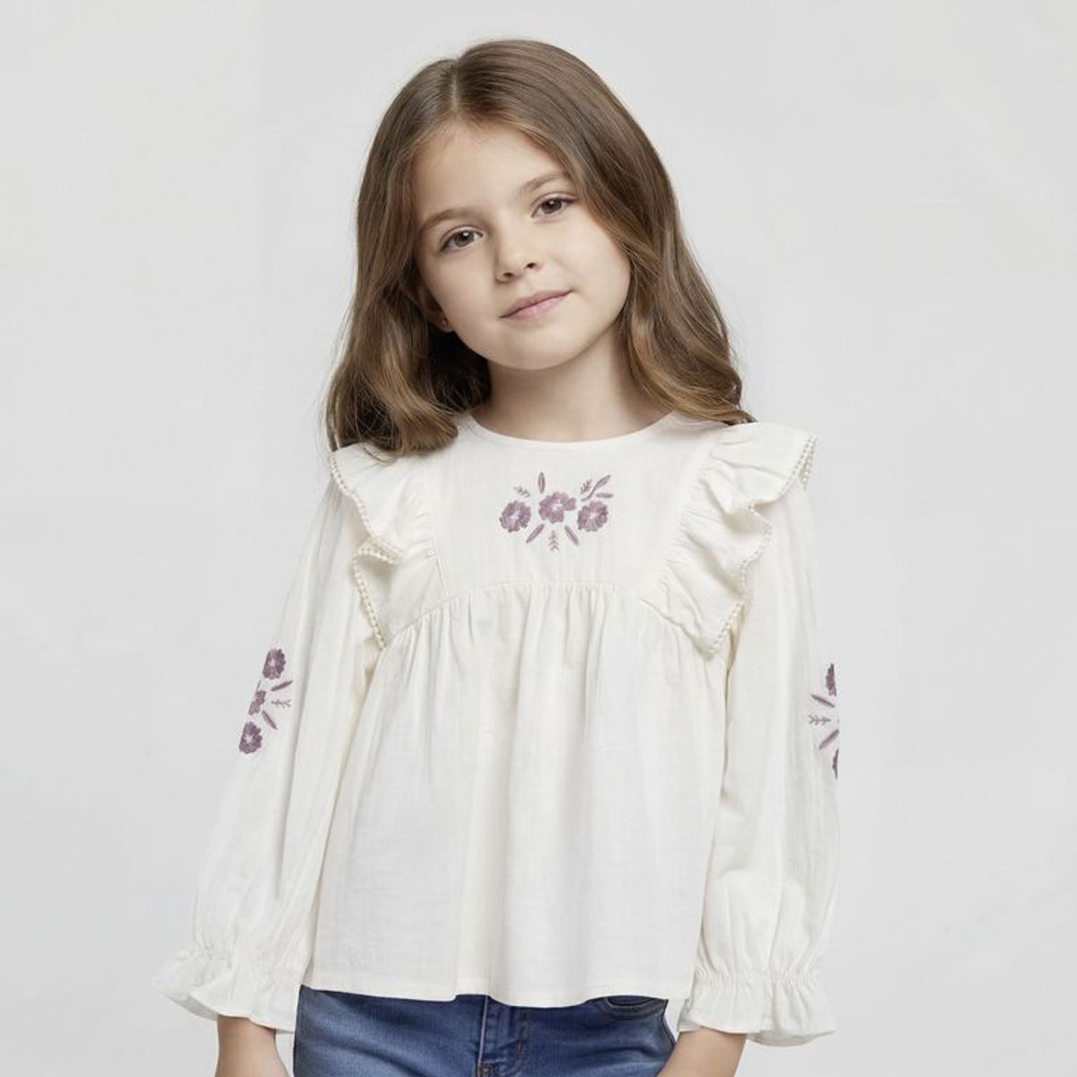 YAMP - Blusa Niña con Bordado Manga larga de Algodón Yamp