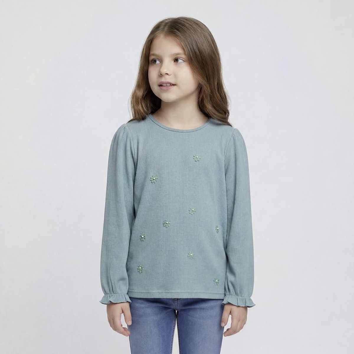 YAMP - Camiseta para Niña con Flores Manga larga de Algodón Yamp