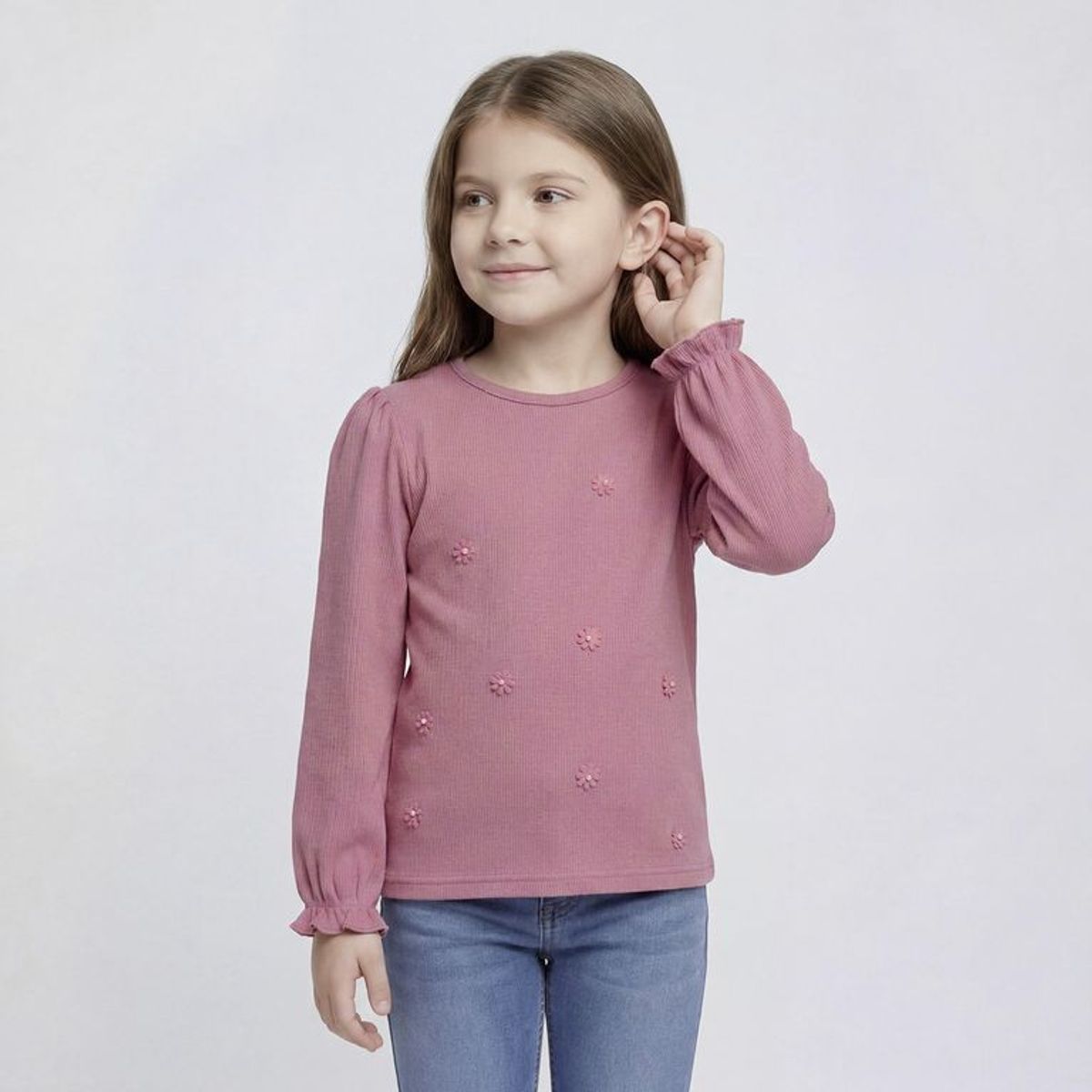 YAMP - Camiseta para Niña con Flores Manga larga de Algodón Yamp
