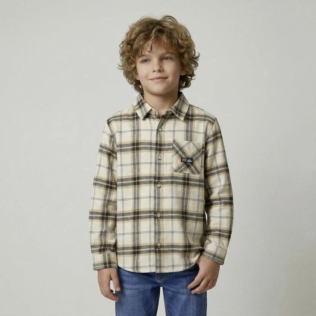 YAMP - Camisa para Niño de Cuadros Manga larga de Algodón Yamp