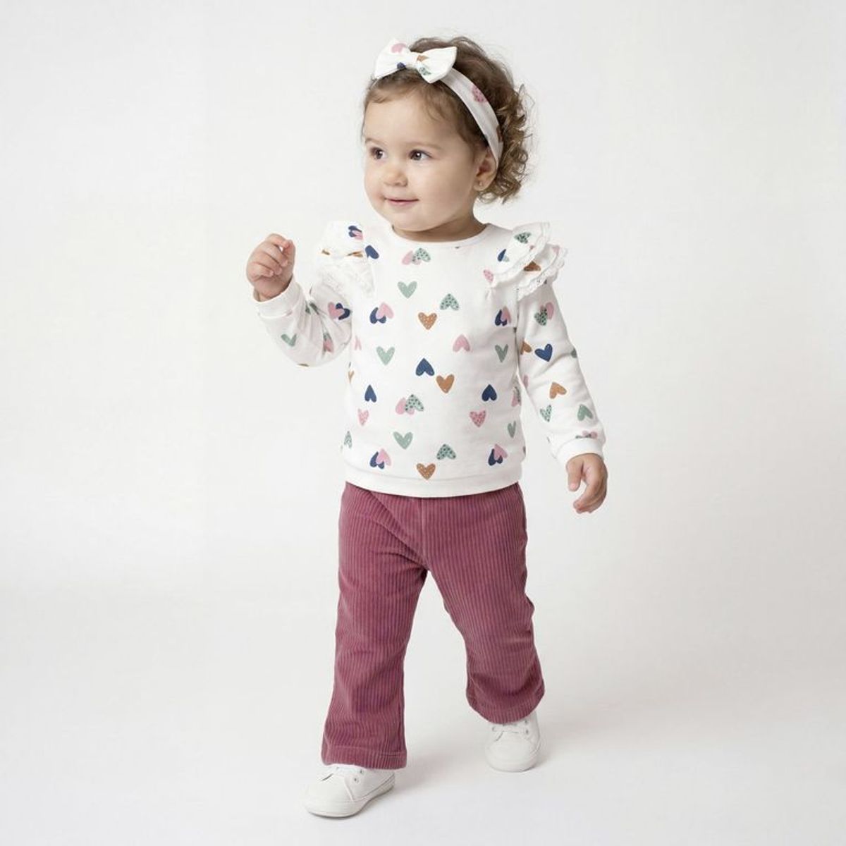 YAMP - Conjunto Blusa manga larga + Pantalón + Diadema para Bebé niña en Algodón Yamp