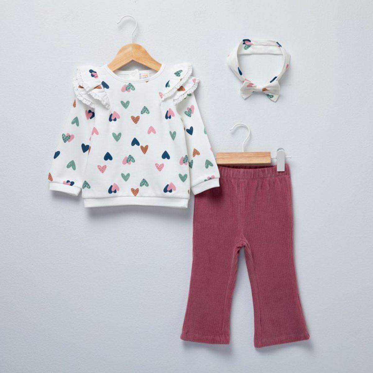 YAMP - Conjunto Blusa manga larga + Pantalón + Diadema para Bebé niña en Algodón Yamp