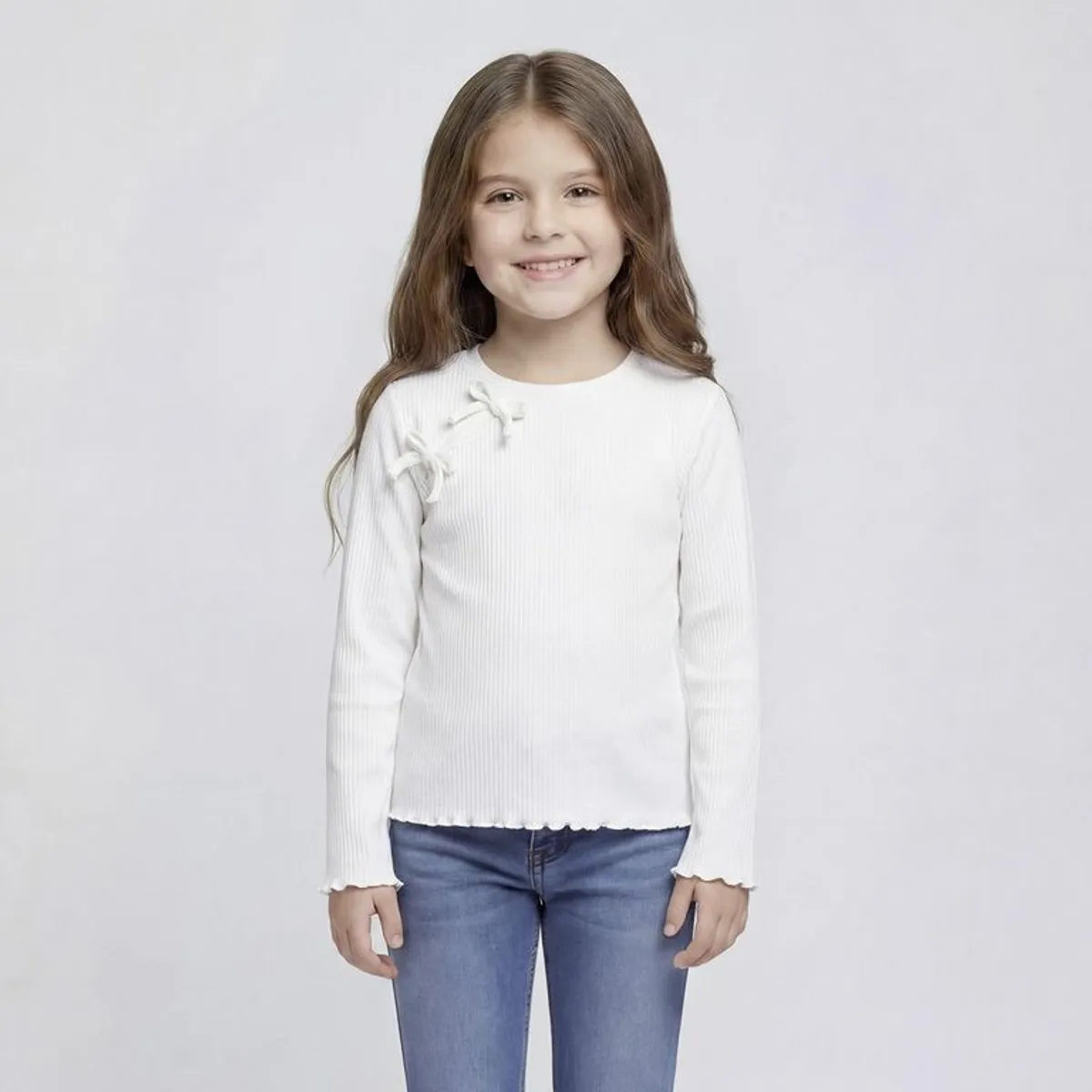 YAMP - Camiseta para Niña Acanalada Manga larga de Algodón Yamp