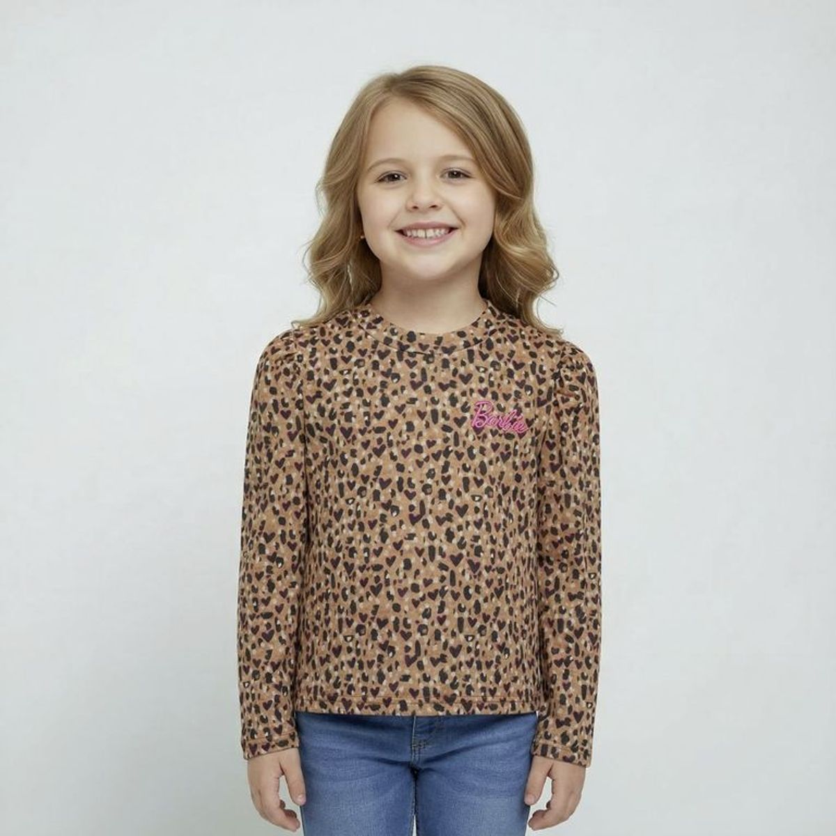 BARBIE - Camiseta para Niña con Flores Manga larga de Algodón Barbie