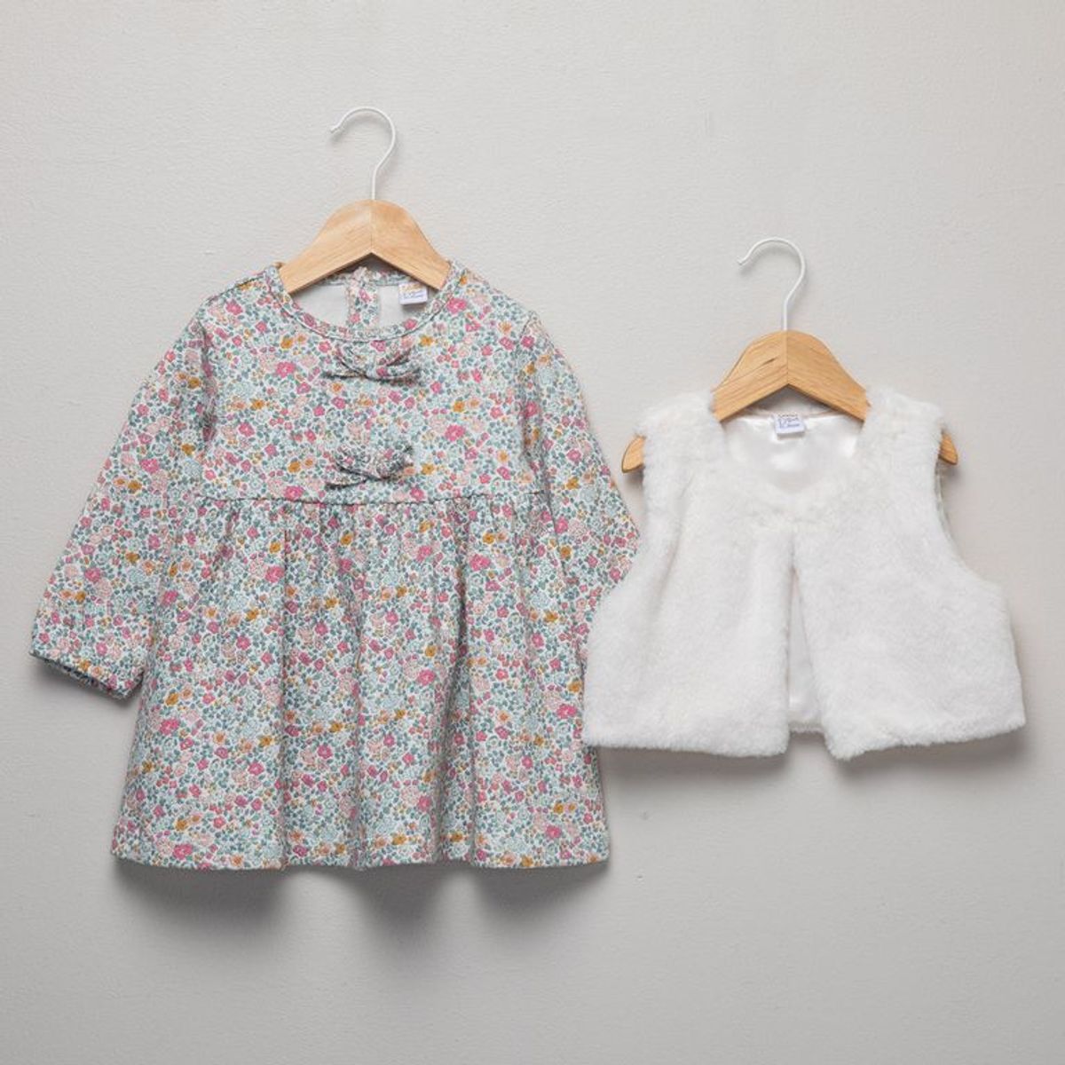 YAMP - Conjunto Vestido manga larga + Chaleco para Bebé niña en Algodón Yamp