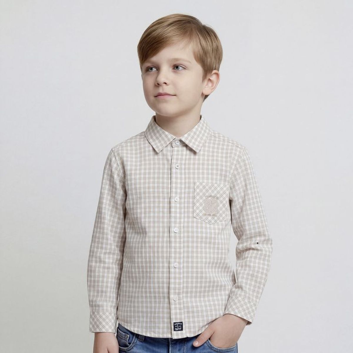 CONIGLIO - Camisa para Niño de Cuadros Manga larga de Algodón Coniglio
