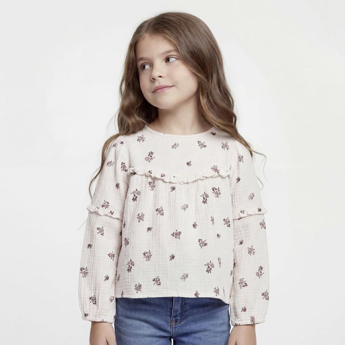 YAMP - Camiseta para Niña con Flores Manga larga de Algodón Yamp
