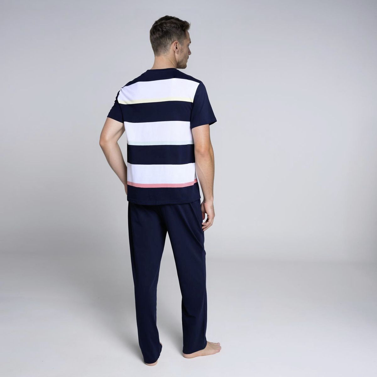 BENETTON - Pijama para Hombre Larga de Rayas de Algodón Benetton