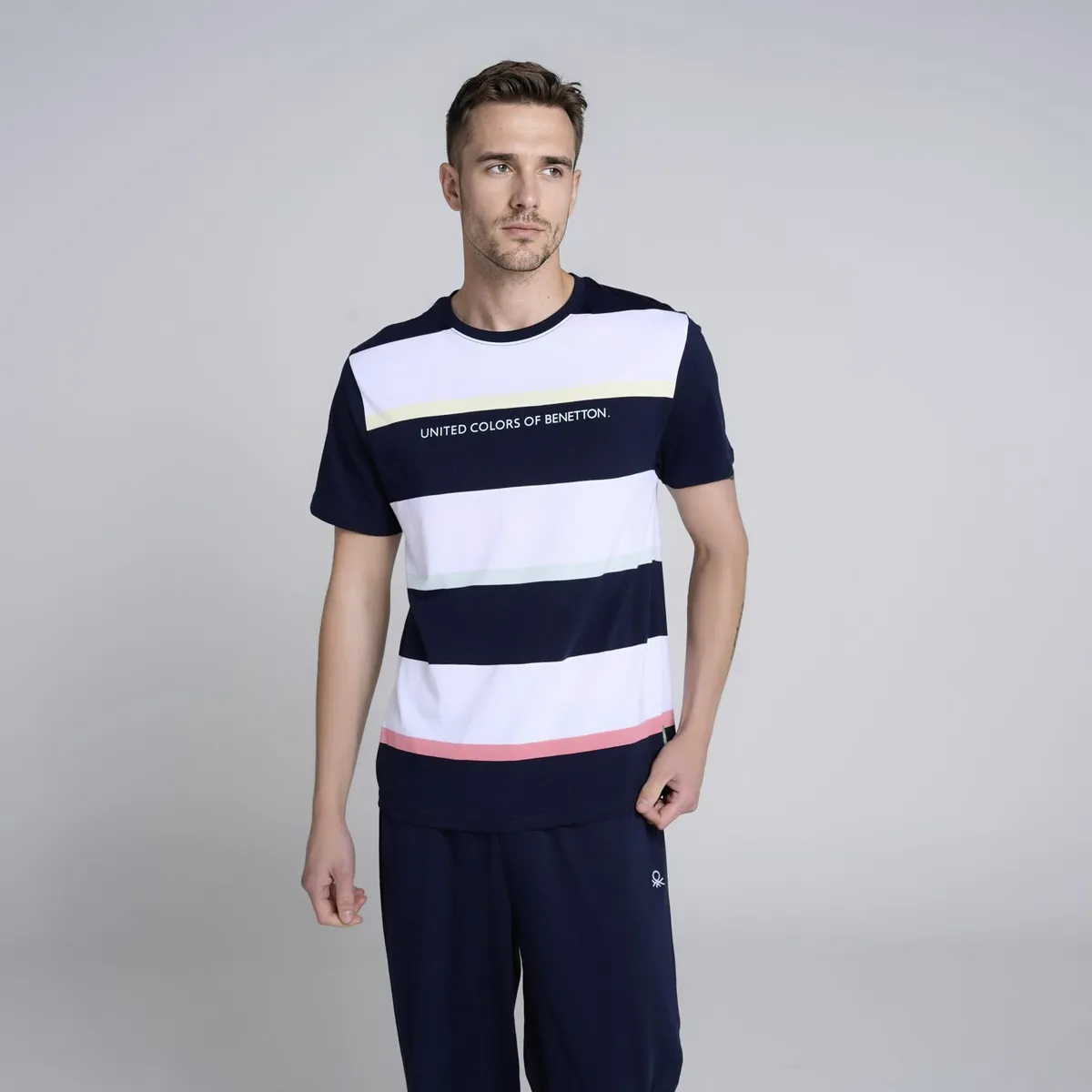 BENETTON - Pijama para Hombre Larga de Rayas de Algodón Benetton