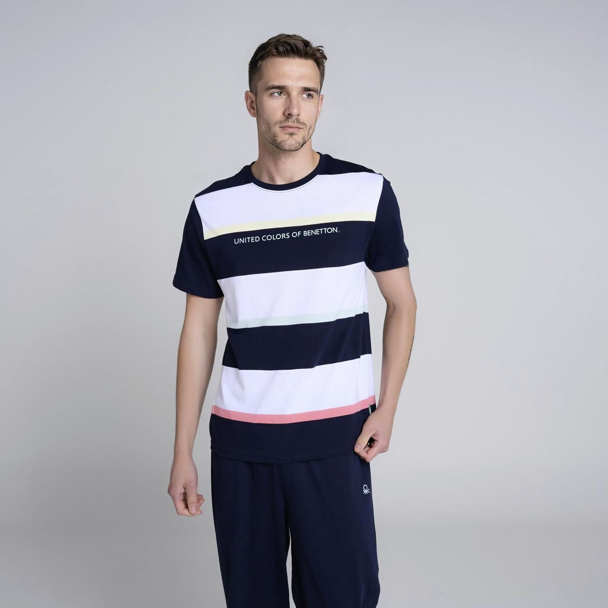 BENETTON - Pijama para Hombre Larga de Rayas de Algodón Benetton