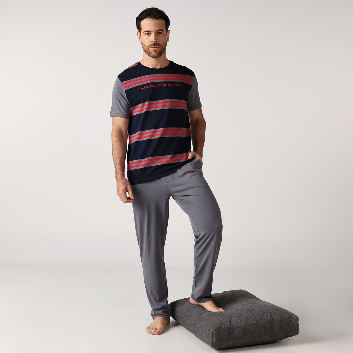 BENETTON - Pijama para Hombre Larga de Rayas de Algodón Benetton