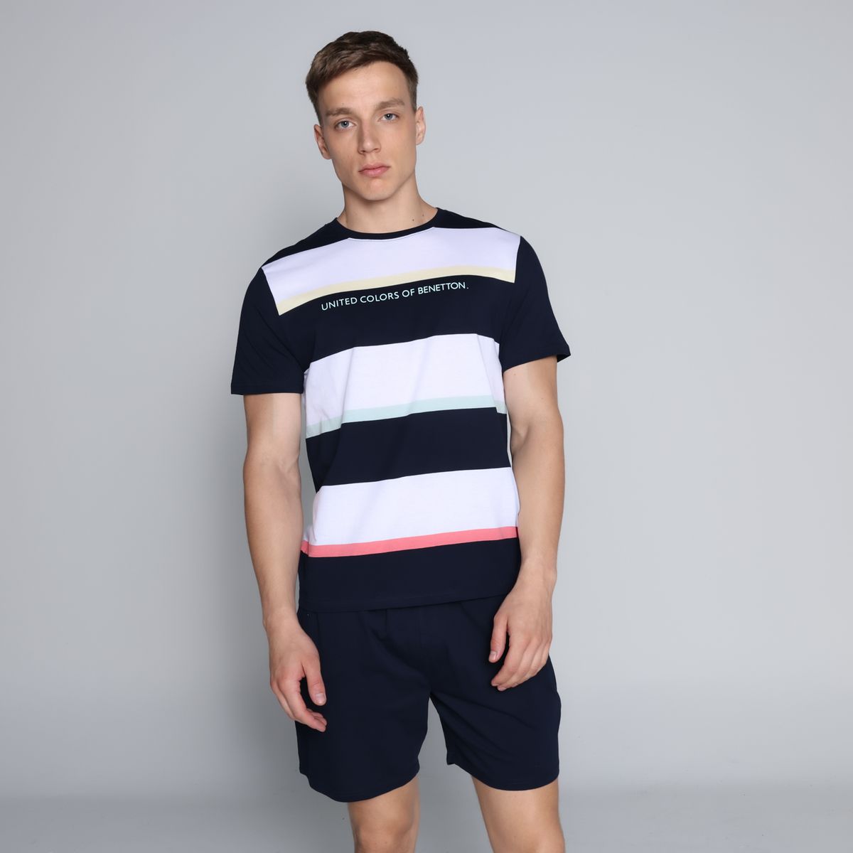 BENETTON - Pijama para Hombre Corto de Rayas de Algodón Benetton