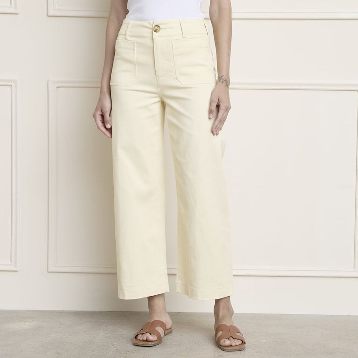 BASEMENT - Pantalón Crop Mujer Tiro medio de Algodón Basement