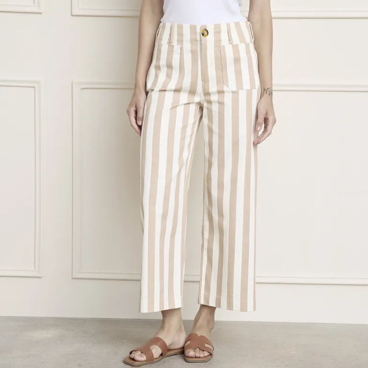 BASEMENT - Pantalón Crop Mujer Tiro medio de Algodón Basement