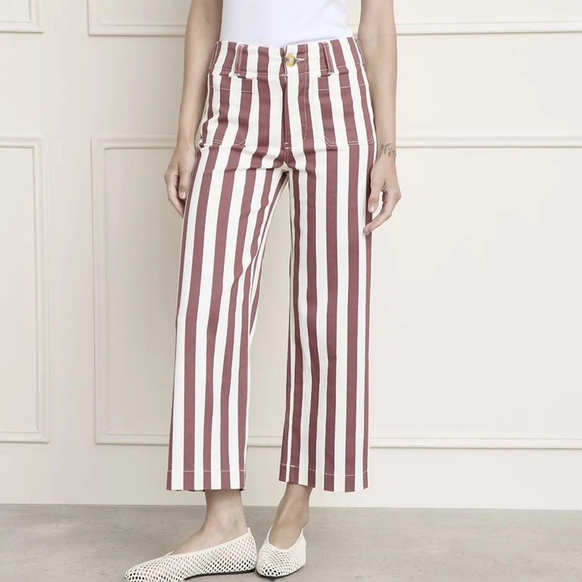 BASEMENT - Pantalón Crop Mujer Tiro medio de Algodón Basement
