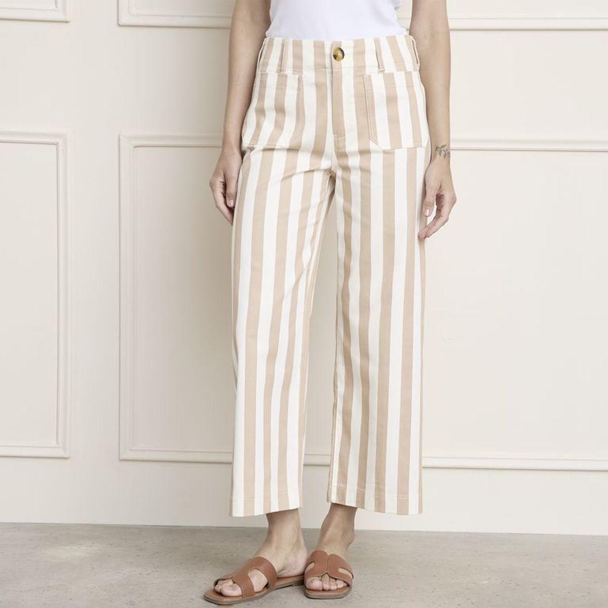 BASEMENT - Pantalón Crop Mujer Tiro medio de Algodón Basement