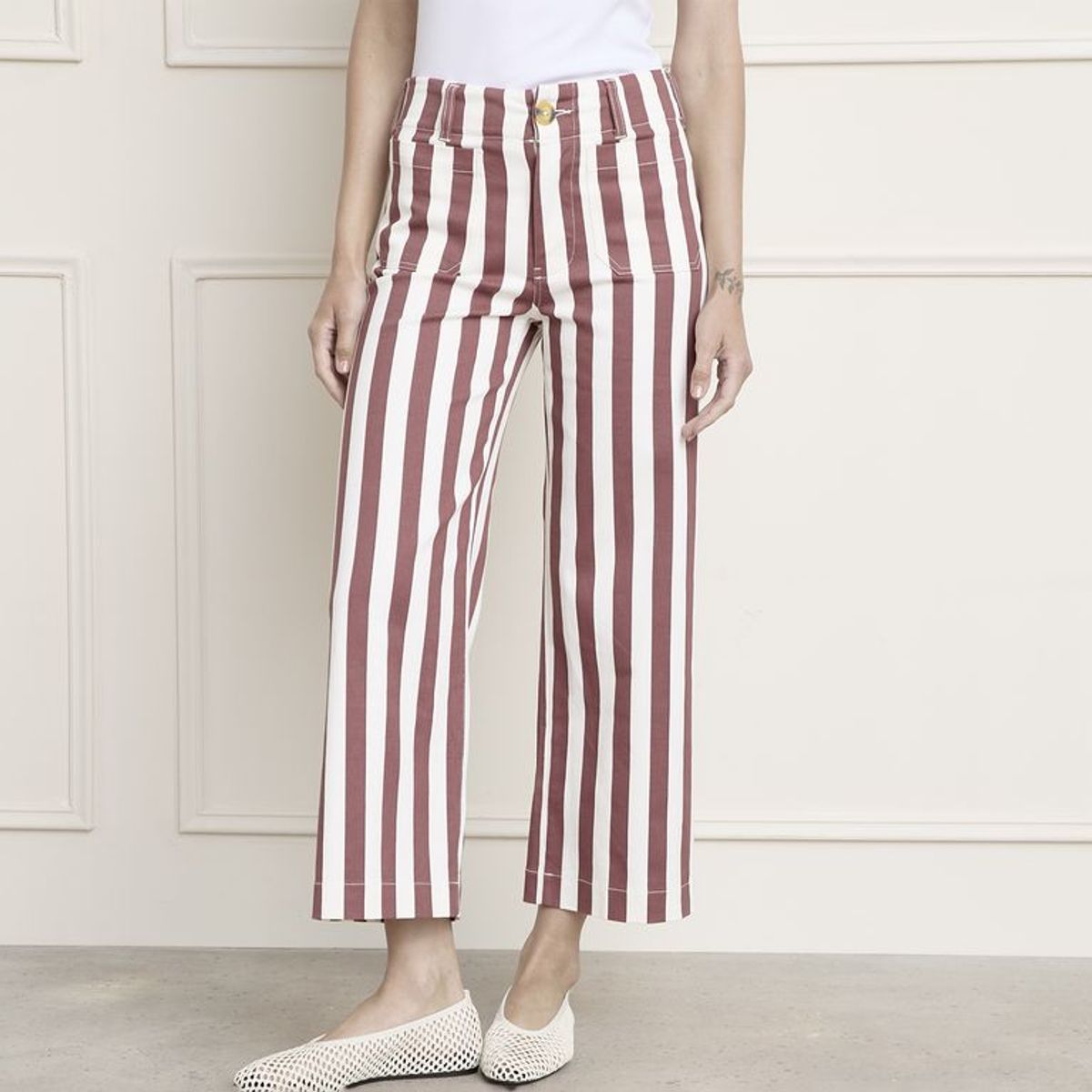 BASEMENT - Pantalón Crop Mujer Tiro medio de Algodón Basement