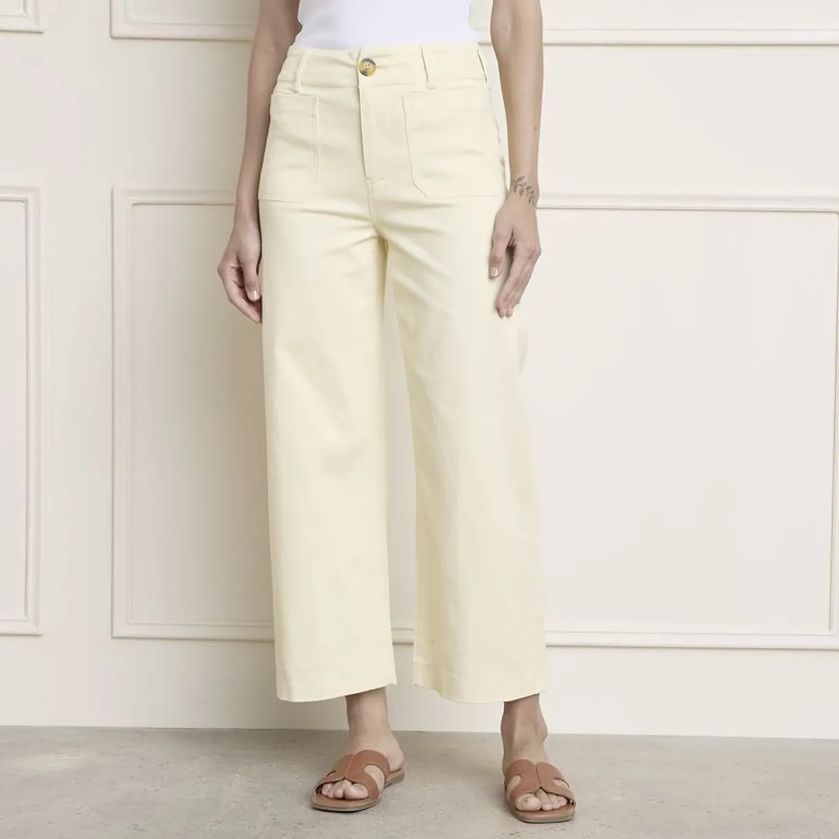 BASEMENT - Pantalón Crop Mujer Tiro medio de Algodón Basement