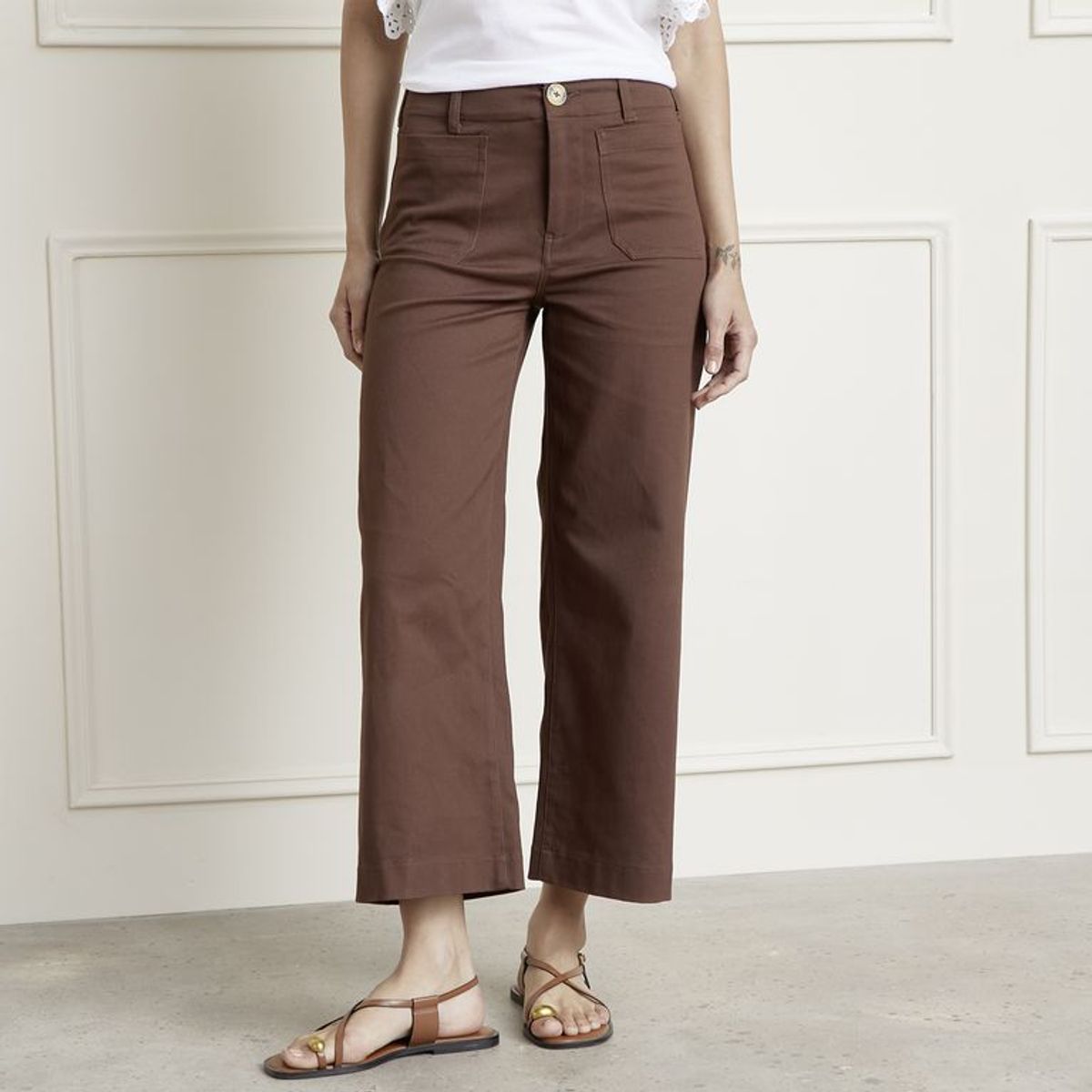 BASEMENT - Pantalón Crop Mujer Tiro medio de Algodón Basement
