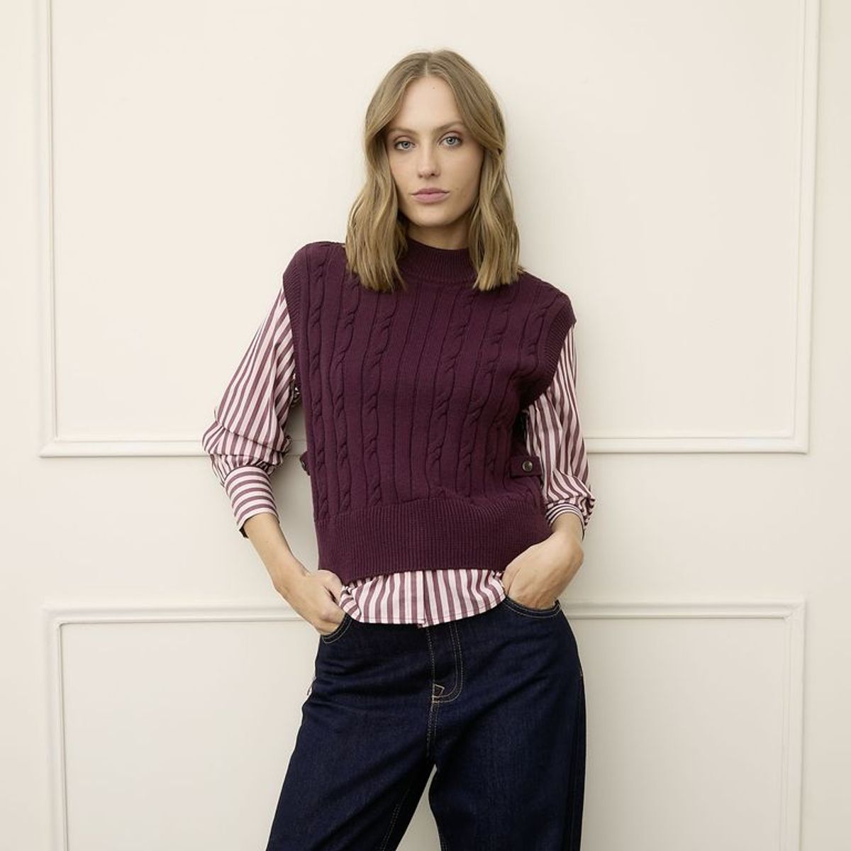 BASEMENT - Chaleco Mujer Tejido de Algodón Basement