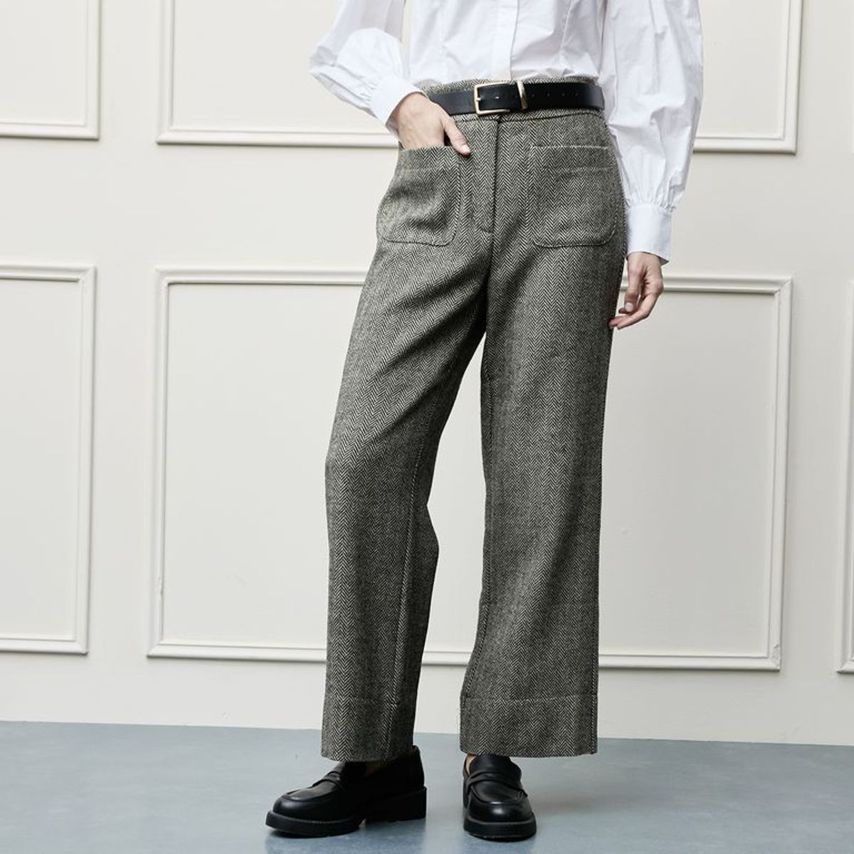 BASEMENT - Pantalón Recto Mujer Tiro medio de  Lana Basement