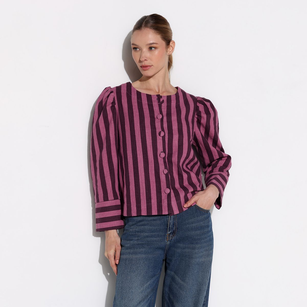 BASEMENT - Blusa Mujer Rayas Manga Larga Basement