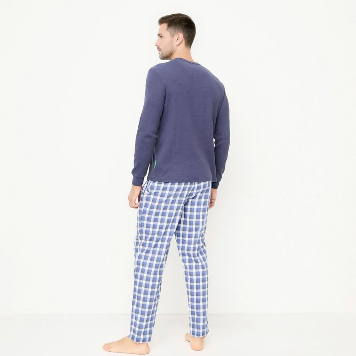 BENETTON - Pijama Hombre Largo Manga Larga De Cuadros De Algodón Benetton