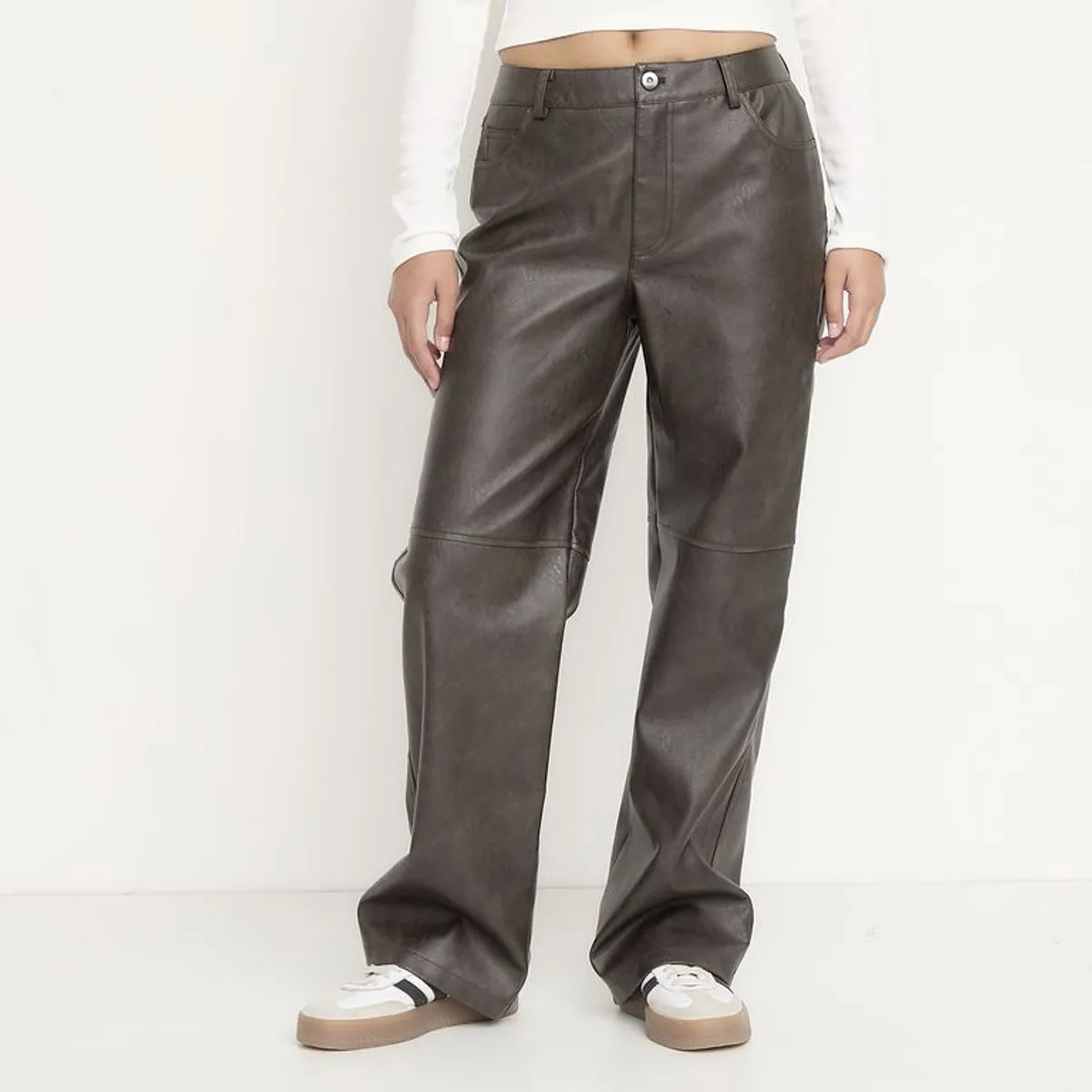 SYBILLA - Pantalón Mujer Tiro medio Efecto cuero Sybilla
