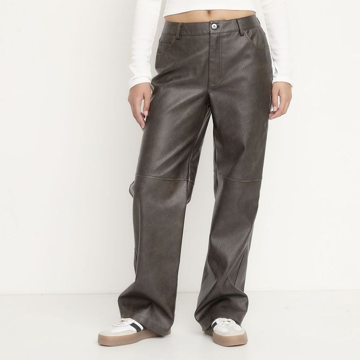 SYBILLA - Pantalón Mujer Tiro medio Efecto cuero Sybilla