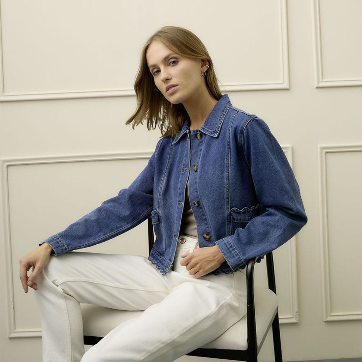 BASEMENT - Chaqueta de Jean Mujer Denim de de Algodón Basement