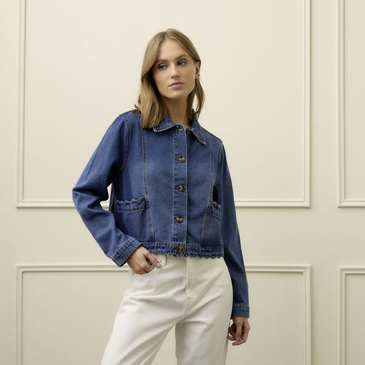 BASEMENT - Chaqueta de Jean Mujer Denim de de Algodón Basement